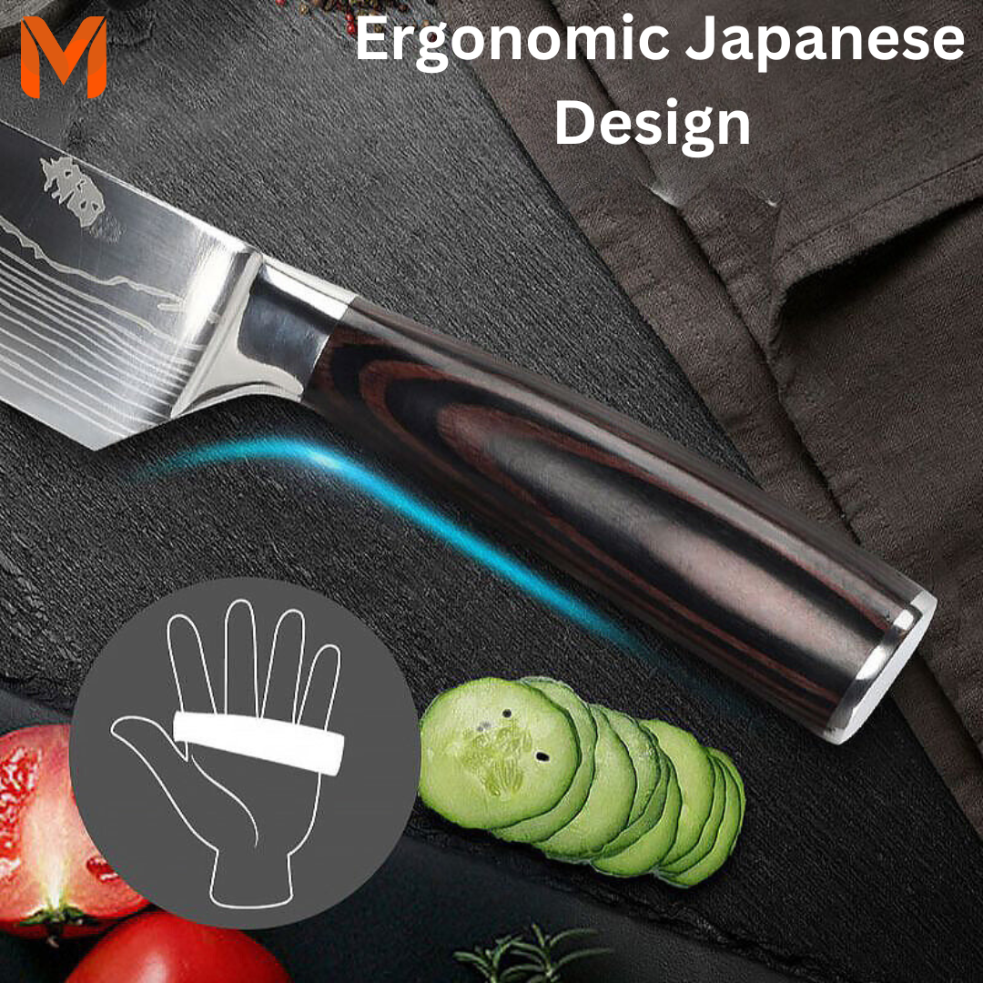 SANTOKU 文化包丁 Damascus Carbon Steel 9 Piece Kitchen Knife Set