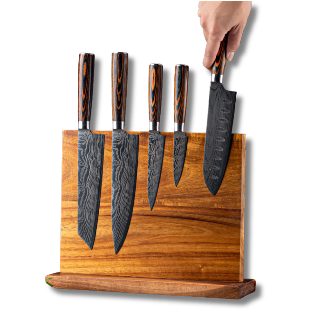 SANTOKU 文化包丁 Magnetic Double Sided Smart View Anti Bacterial Acacia Wood Knife Block