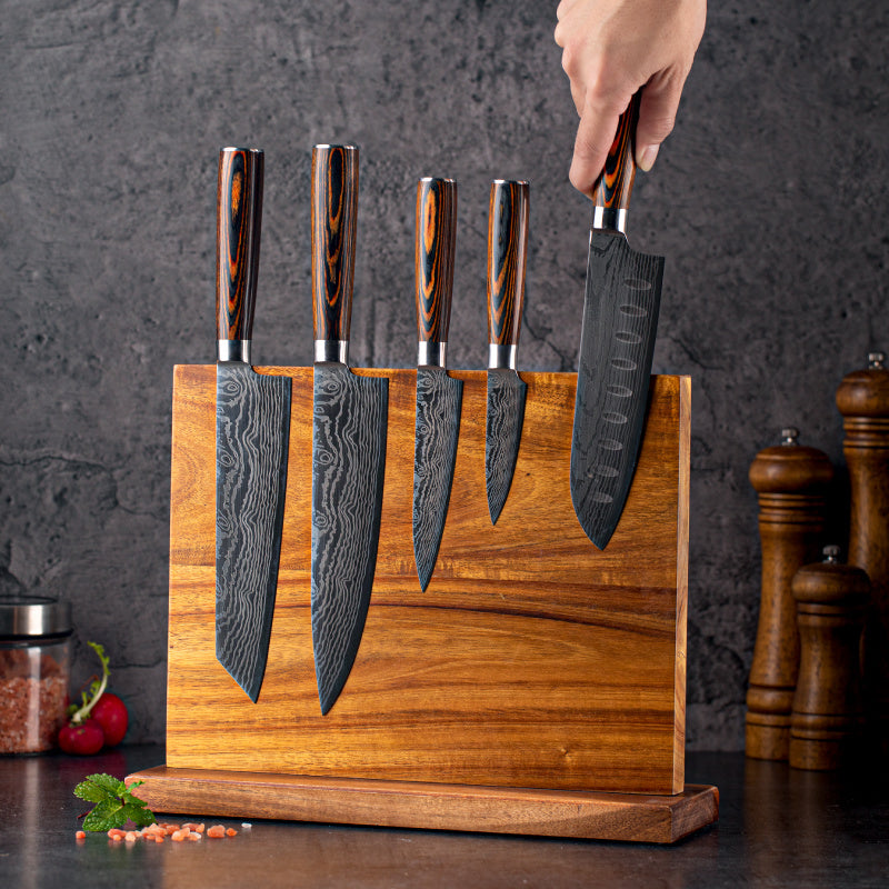 SANTOKU 文化包丁 Magnetic Double Sided Smart View Anti Bacterial Acacia Wood Knife Block