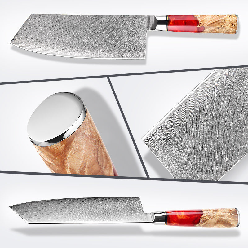 SANTOKU 文化包丁 Luxury Santoku Knife 7" Unique Resin & Wood Handle Forged 67 Layer Damascus Steel